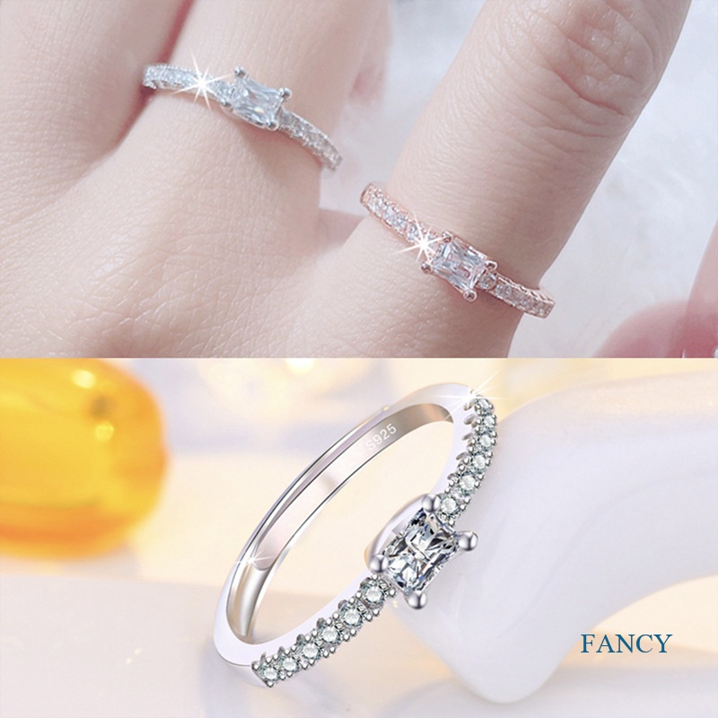 Cincin 925 Sterling Silver Bentuk Bulat Aksen Zircon Gaya Klasik Untuk Wanita