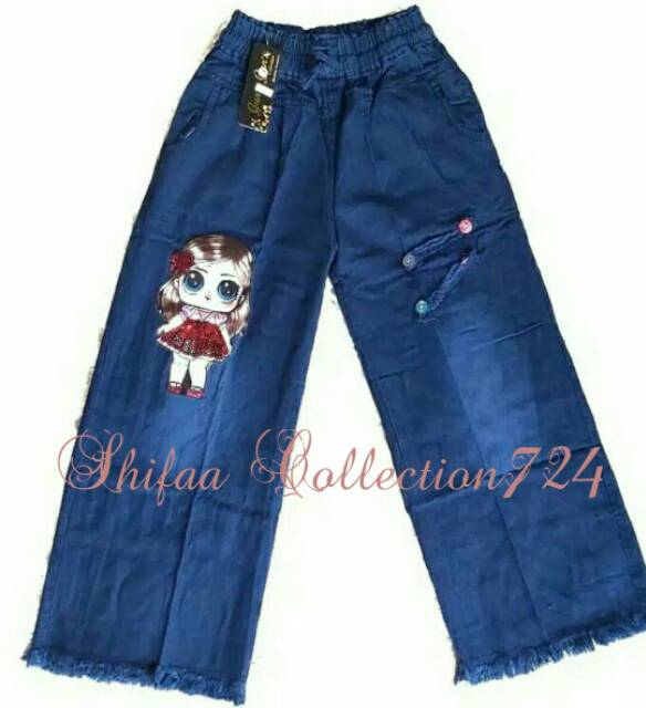 Kulot Jeans / Kulot Jeans Panjang / Celana Kulot Jeans Anak Perempuan / Celana Kulot Jeans Panjang Motif Karekter Boneka LOL LED