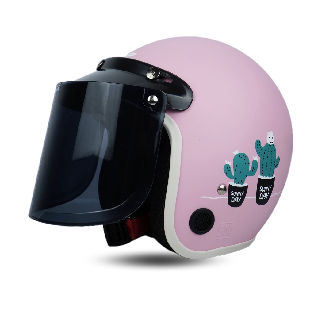 Helm Bogo Retro Dewasa SNI Pria Wanita Motif Kaktus Aesthetic Sunny Day