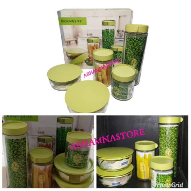 Toples Kaca Tutup Hijau Set of 5