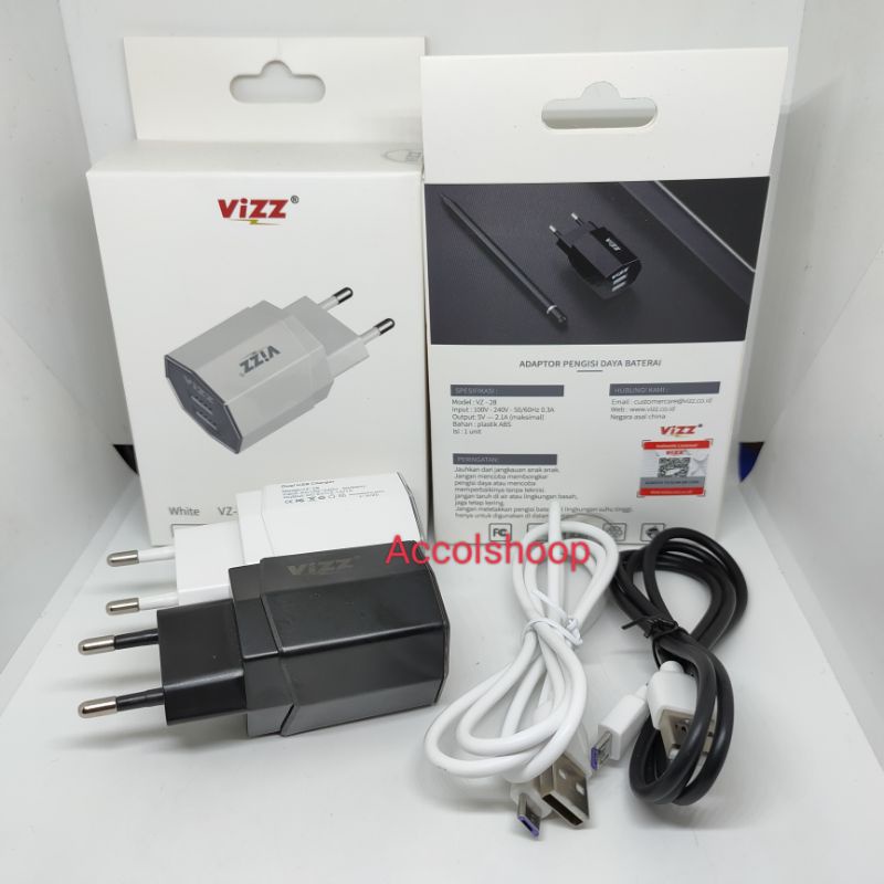 Charger Vizz VZ28 Tavel Charger LED 2,1A 2USB Kabel Micro 1Meter