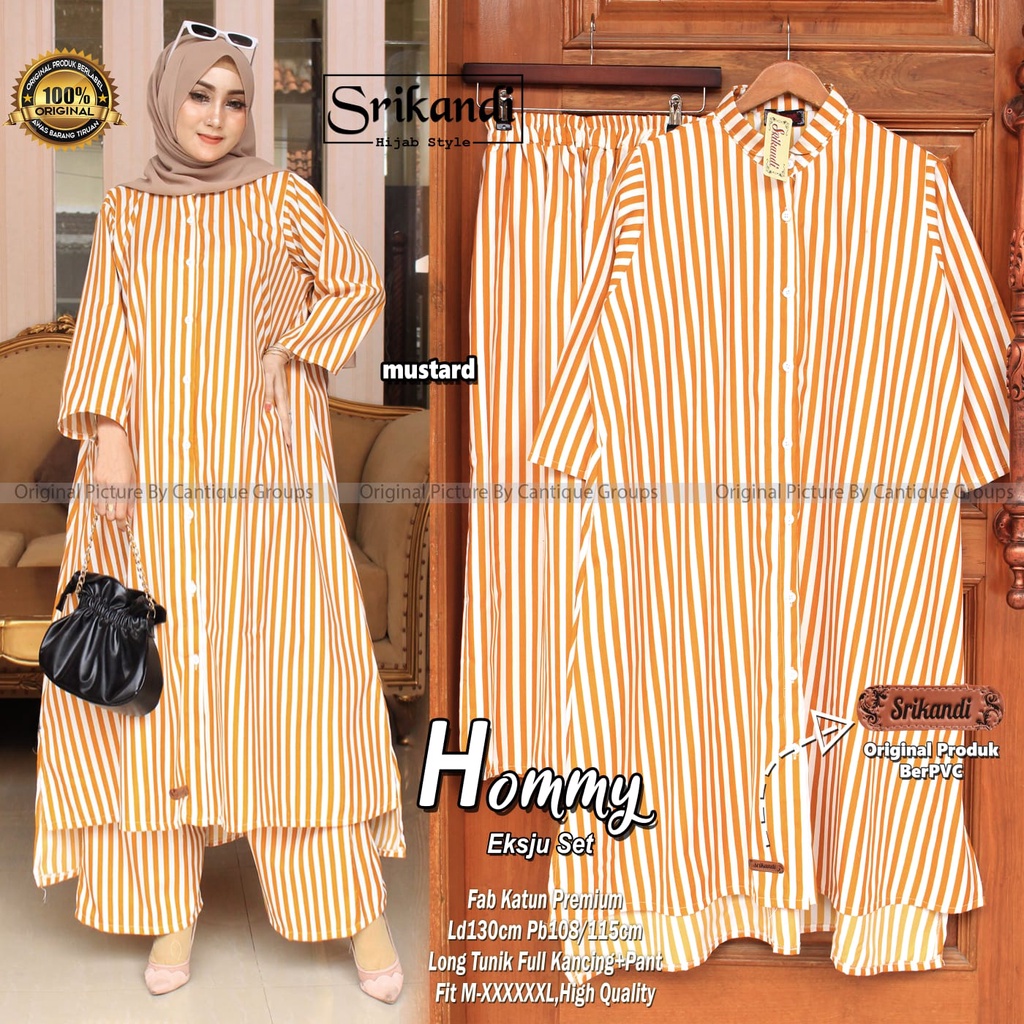 SETELAN LONG TUNIK+PANT, BAHAN KATUN PREMIUM // SET BAJU MUSLIM SALUR, SETELAN HOMMY EKSTRA JUMBO, L