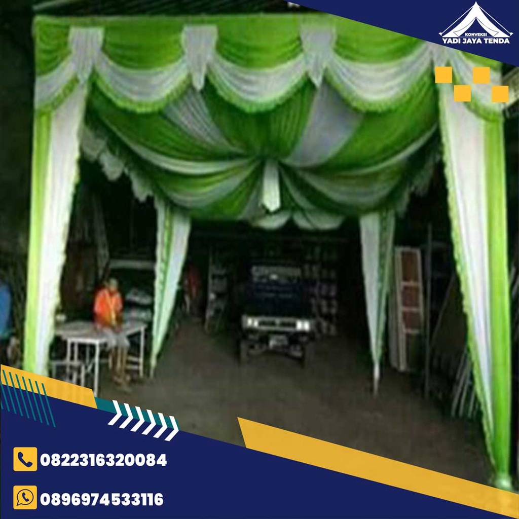 dekorasi tenda kumplit ukuran 5×6  kain abutai/filamin premium
