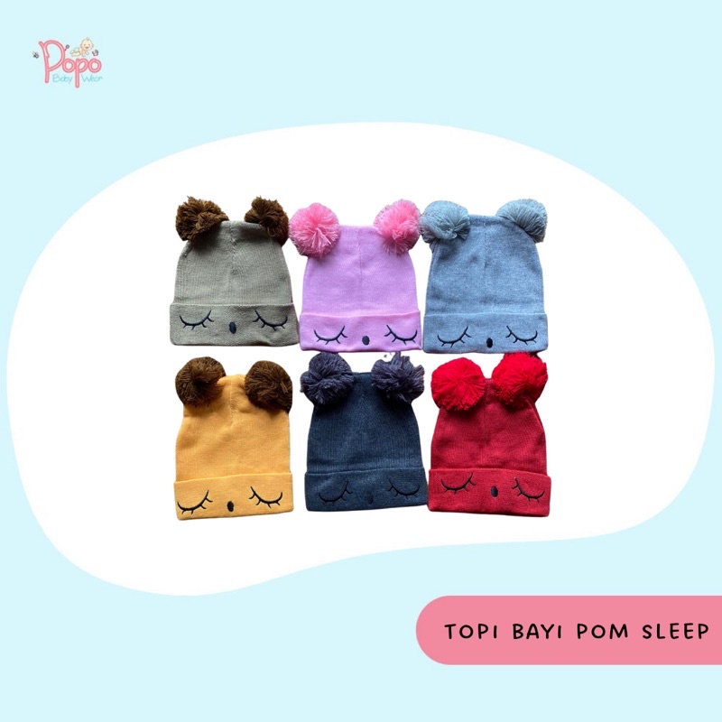 TOPI BAYI POM POM / TOPI RAJUT BAYI MODEL POM SLEEP EYES