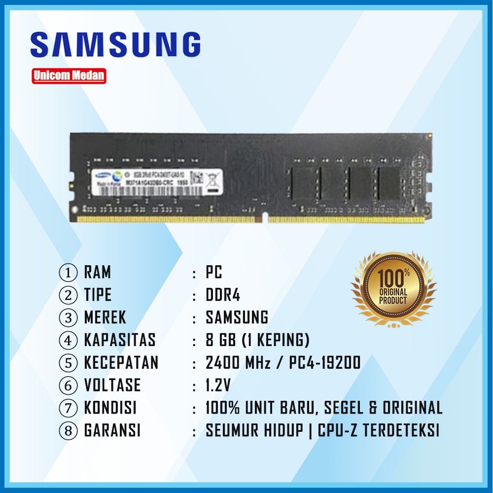 RAM PC DDR4 8GB 2400MHZ PC4-19200 SAMSUNG