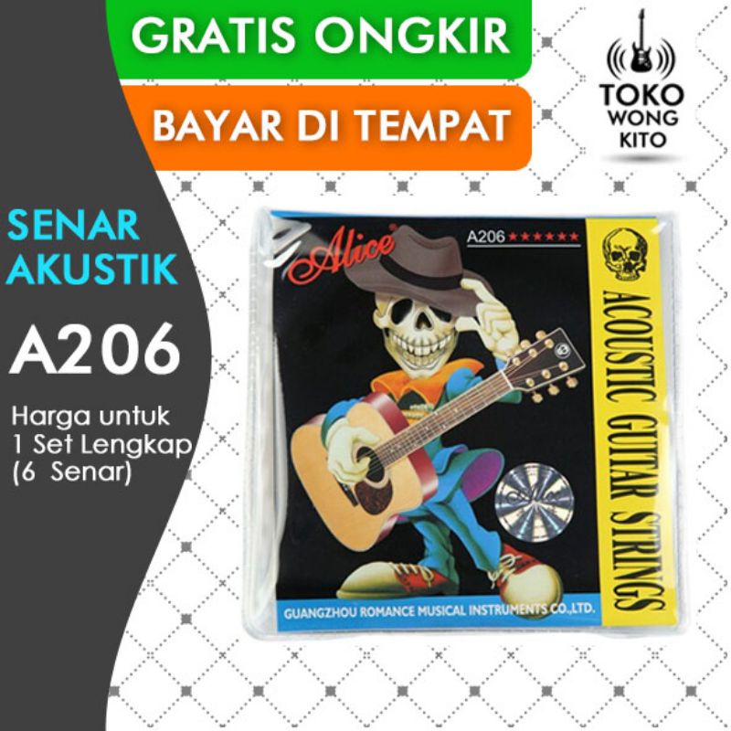 Senar Gitar Akustik 1 Set Lengkap 6 Senar Alice Empuk kualitas daddario atau elixir