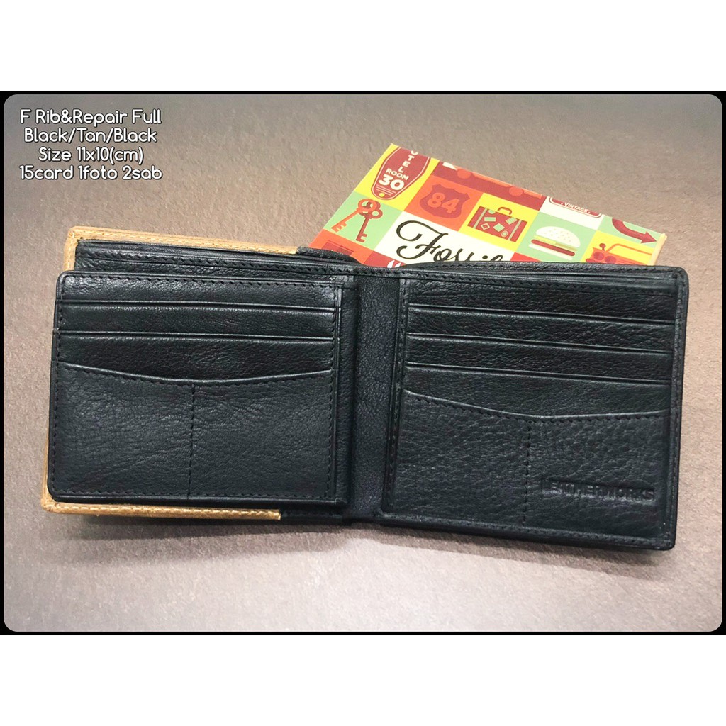 dompet pria F rib &amp; repair black tan black FULL premium quality bahan kulit sapi asli dompet kulit