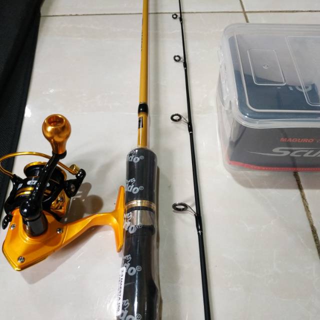 Set Pancing UL ( Reel Maguro Scuilla 500 + Joran Daido Maesta 1,5 Meter  Bahan  Carbon Solid