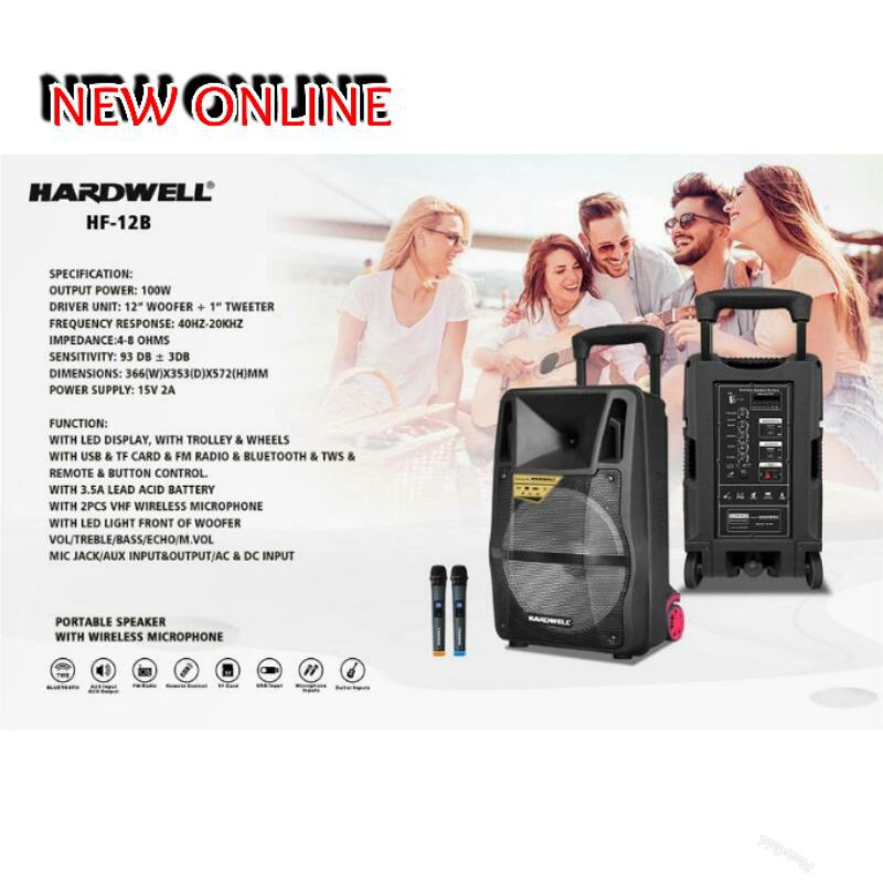 SPEAKER PORTABLE WIRELESS HARDWELL 12inch HF 12B ORIGINAL PRODUK