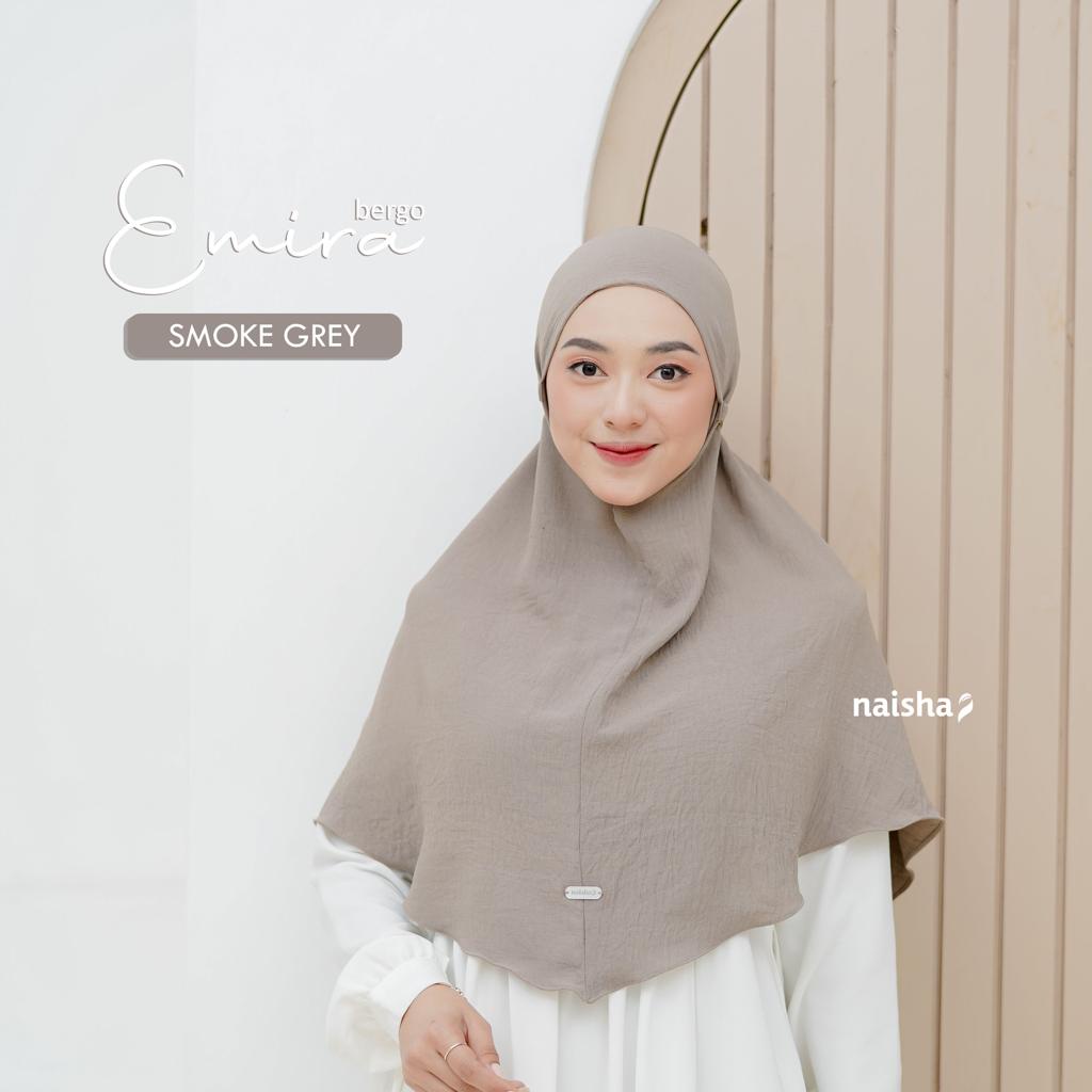 Naisha Official Emira Bergo Crinkle Airflow Jilbab Daily Kasual Muslimah Syari-Smoke Grey
