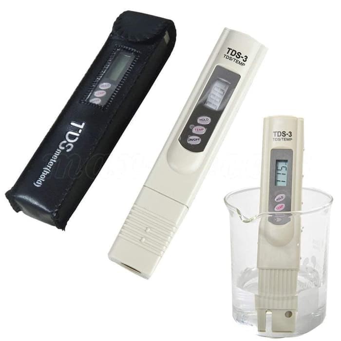 TDS meter Digital Portable TDS 3 ukur Hidroponik 0-9990ppm Tas Hitam