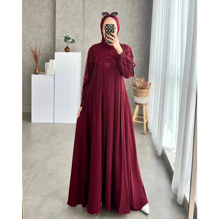 Dress Rample Brukat / Dres Hijab Kondangan Mix Brukat Model Terbaru / Dress Gamis Brokat Elegant dua Layer Terbaru Zipper depan / Baju Kondangan / Dress Bridesmaid / Dress kondangan / Dress Kebaya / Kebaya Modern / Lily dress