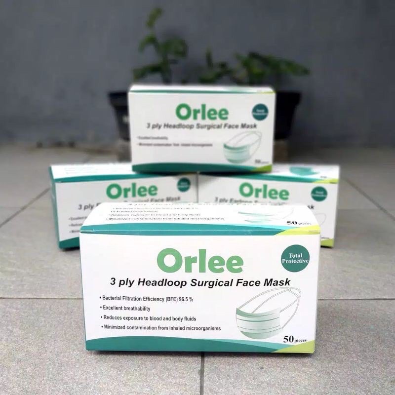 Masker Orlee Headloop Medis Surgical Mask 3ply isi 50 Kemenkes model hijab