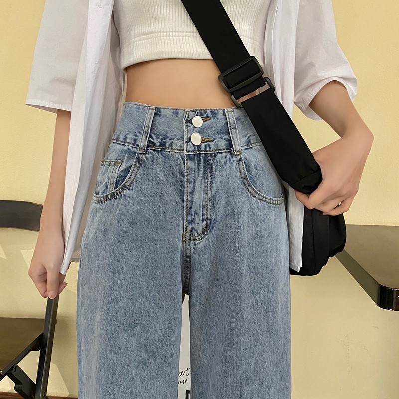 Celana Jeans Wanita High Waist Straight Pants Korean Style Celana Panjang