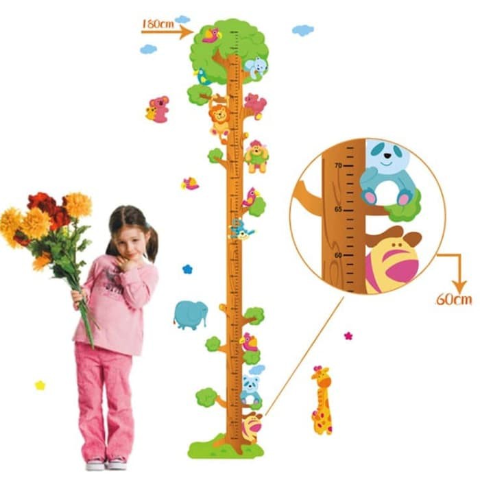 Stiker Dinding / Wall Sticker Dengan Meteran Pengukur Tinggi Badan (Pohon & Hewan)