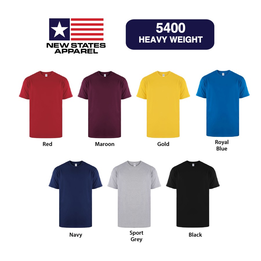 Kaos Polos New State Apparel 20s - NSA Heavy Weight 5400 -XXL - WARNA