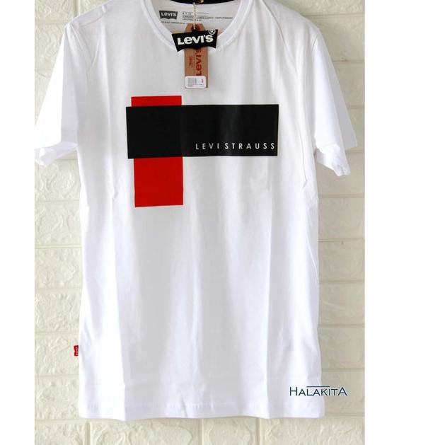 DI-469>> Kaos Levis 501 Oblong / Original / Harga Distributor / Putih Bercorak - Variasi Warna, M Ⓜv