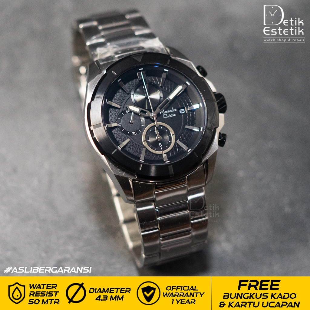 Jam Alexandre Christie AC 6596 Silver Chronograph Stainless Steel Original
