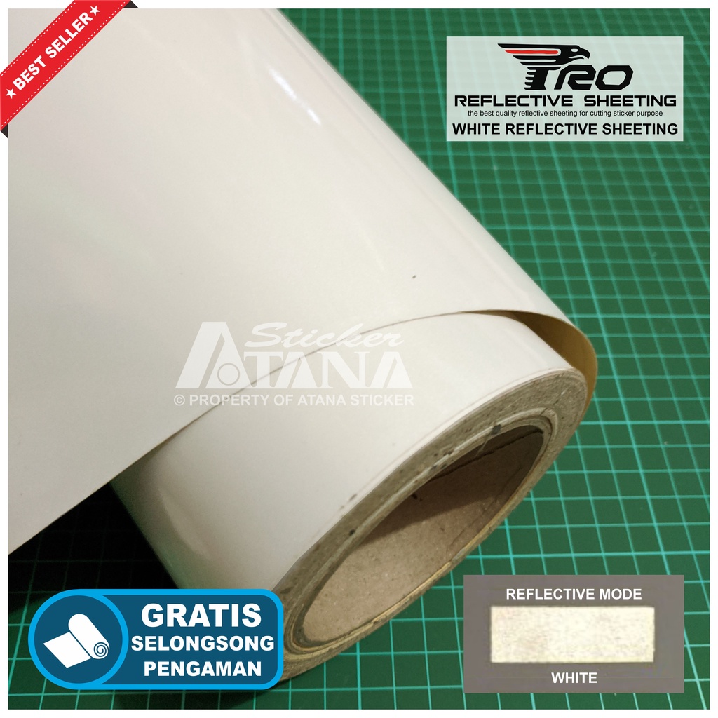 Bahan Stiker Cutting Putih Skotlet Reflektif Fosfor White Pro Reflective Sheeting Prolite Nyala Printing Sticker Material Scotchlite Scolite Scotlet Sechotlite Memantulkan Cahaya Flash Malam Hari Mata Kucing Mesin Plotter