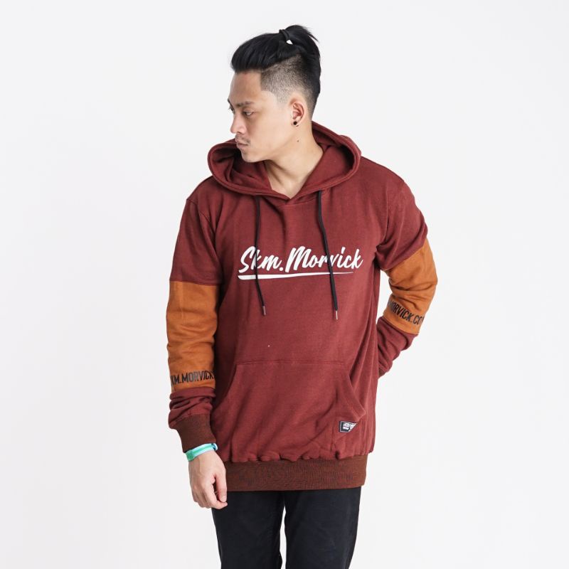 JAKET APLIKASI HOODIE KAPUCONG DISTRO SWEATER HOODIE PRIA WARNA HITAM MAROON ABU MUDA