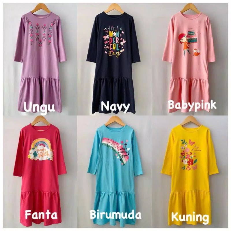 GAMIS KAOS ANAK APLIKASI SABLON MIX WARNA / GAMIS ANAK SMILEE / GAMIS ANAK CEWE