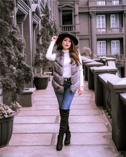 PREMIUM IMPORT WOMAN WINTER AUTUMN FUR VEST ROMPI BULU WANITA MUSIM DINGIN GUGUR