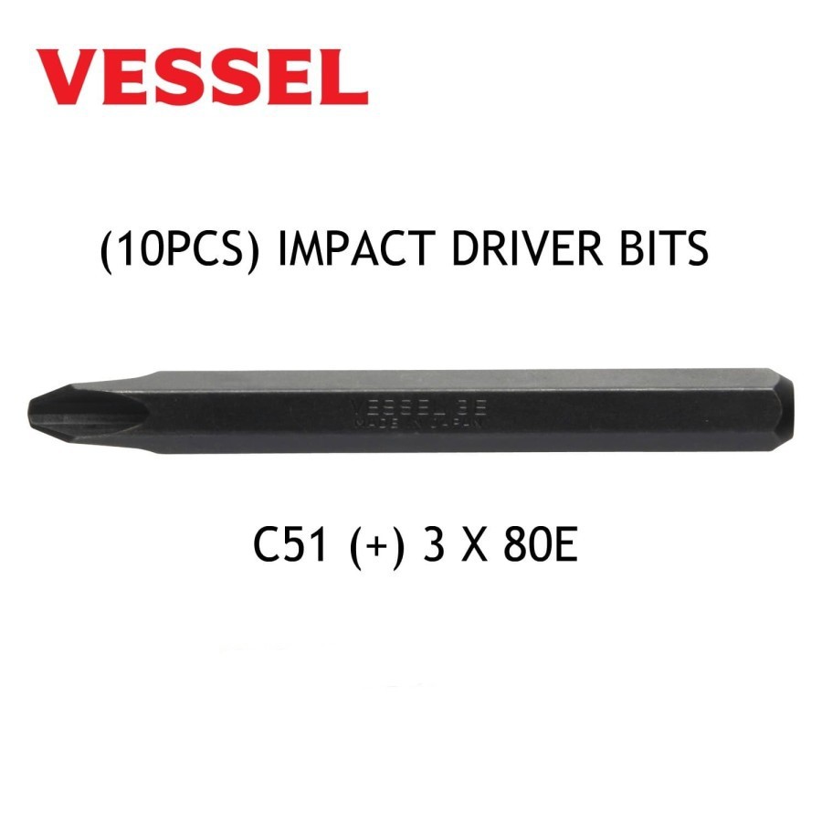 MATA OBENG KETOK VESSEL C51 (+) 3 × 80E | IMPACT DRIVER BITS 8MM HEX