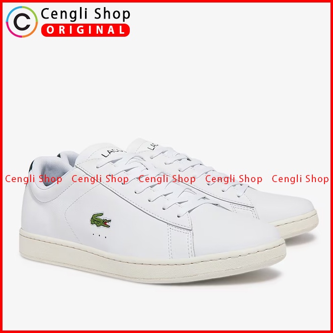 SEPATU SNEAKER KULIT LACOSTE PRIA ORIGINAL CASUAL KETS ASLI PUTIH LM02