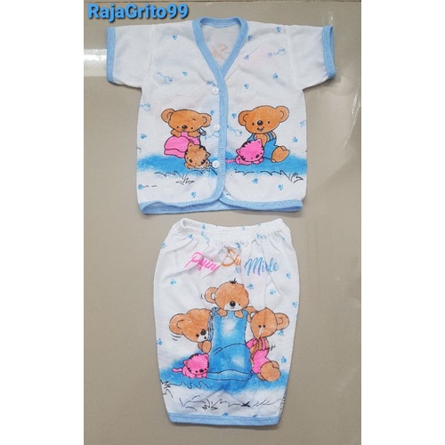 Setelan Pendek Bayi Motif Putih Print isi 6 Pcs (setengah Lusin) - Bahan PE / Setelan Baju Pendek bayi motif Sablon  - Baju Kaos setelan Pendek bayi Baju Pendek + Celana Pendek