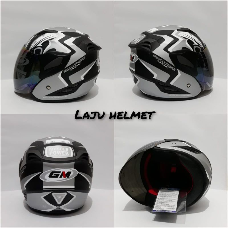 helm gm fighter motif muscle power black silver doff half face