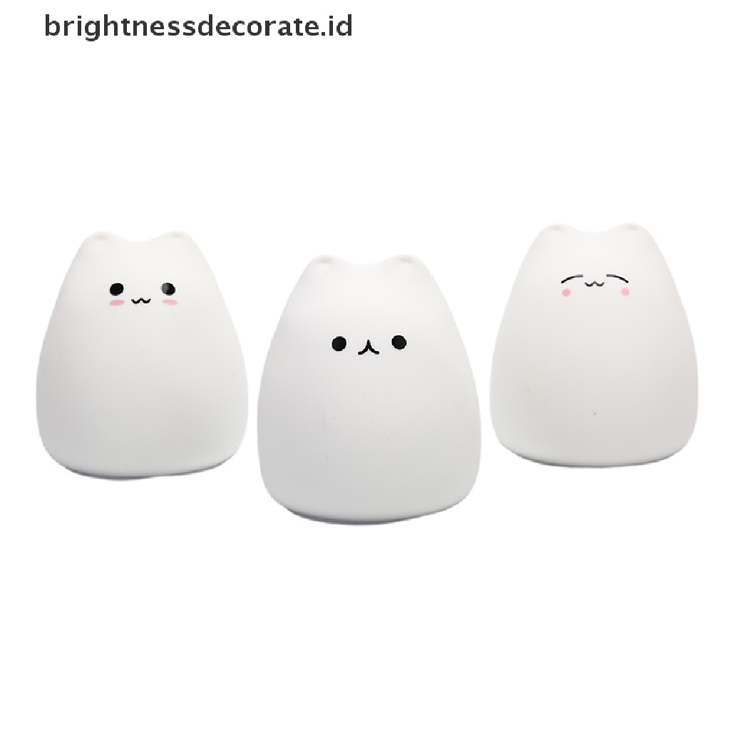 Lampu Malam LED 7 Warna Bentuk Kucing Bahan Silikon Dengan Sensor Sentuh Untuk Anak