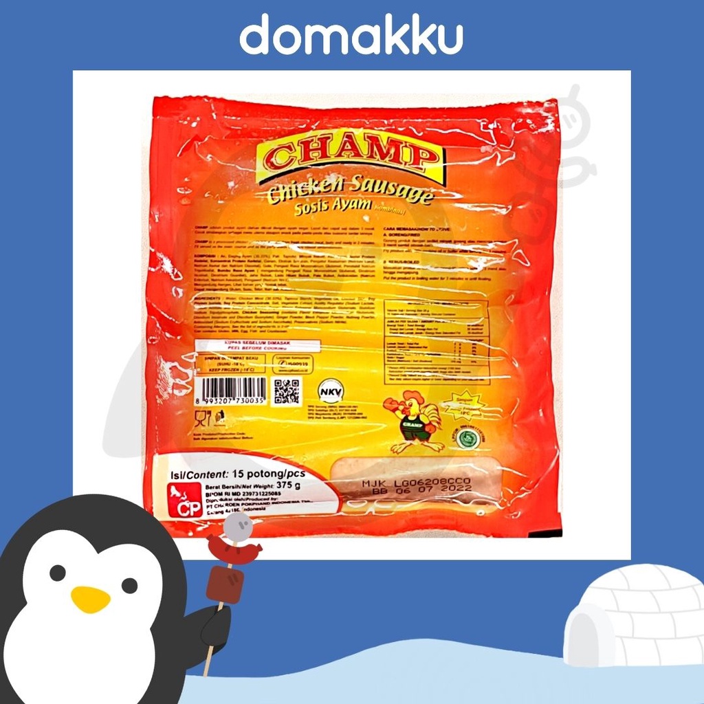 

Champ Sosis Ayam 15 biji (Chicken Sausage) 375gr, Goreng Rebus Halal