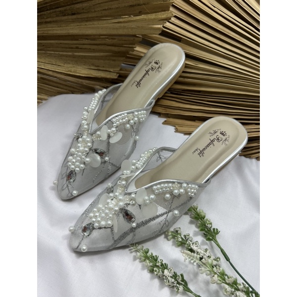 flatshoes wanita pengantin rafaizoutfit rubby silver flat