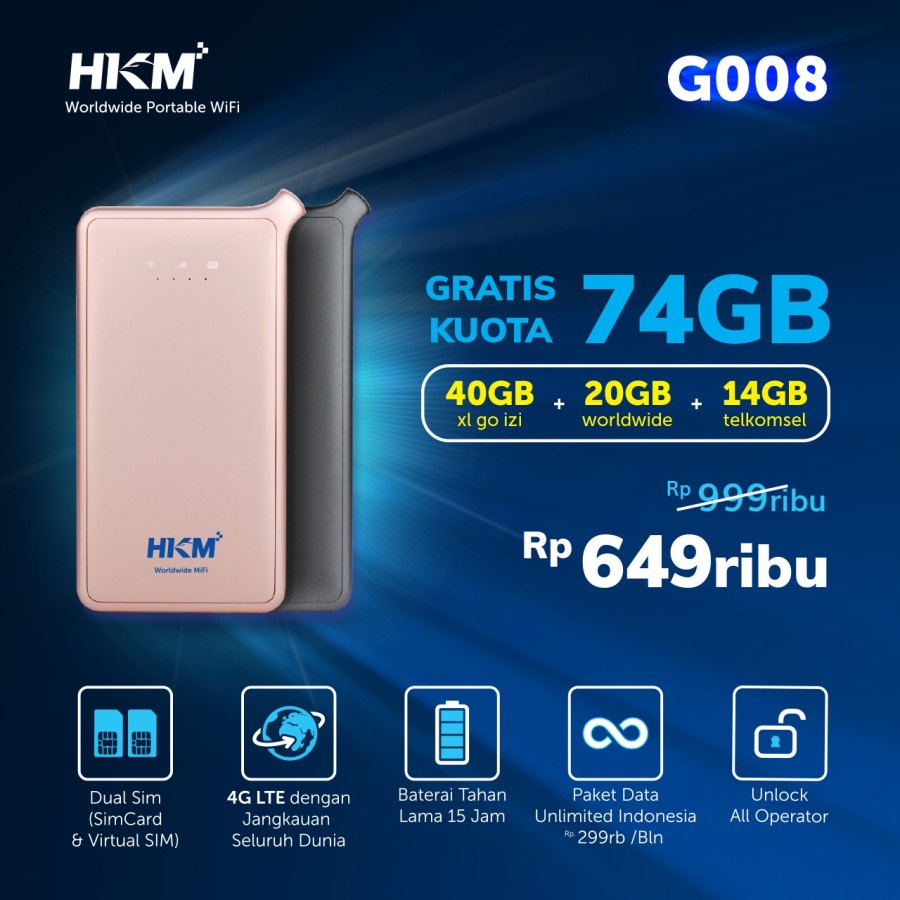 HKM G008 MIFI GLOBAL ROUTER SPEED 4G LTE - BUNDLING XL GO IZI UNLOCK