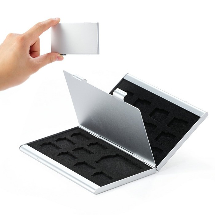 Kotak Simpan Metal 18 in 1 Aluminum 16 Micro SD 2 SD Card Storage Box
