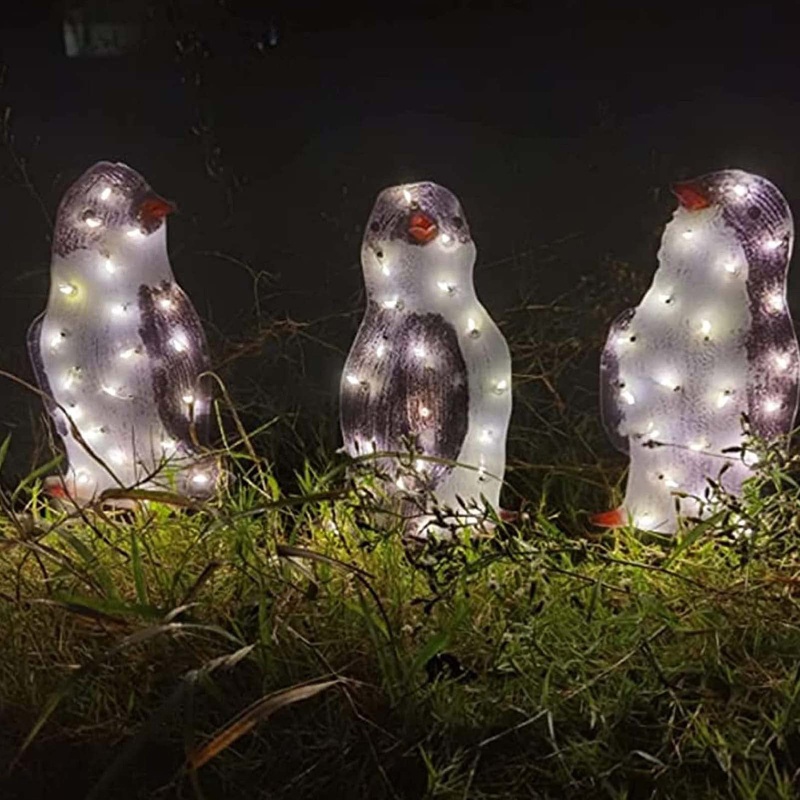 3pcs / Set Ornamen Penguin Dengan Lampu LED Mini Untuk Dekorasi Natal