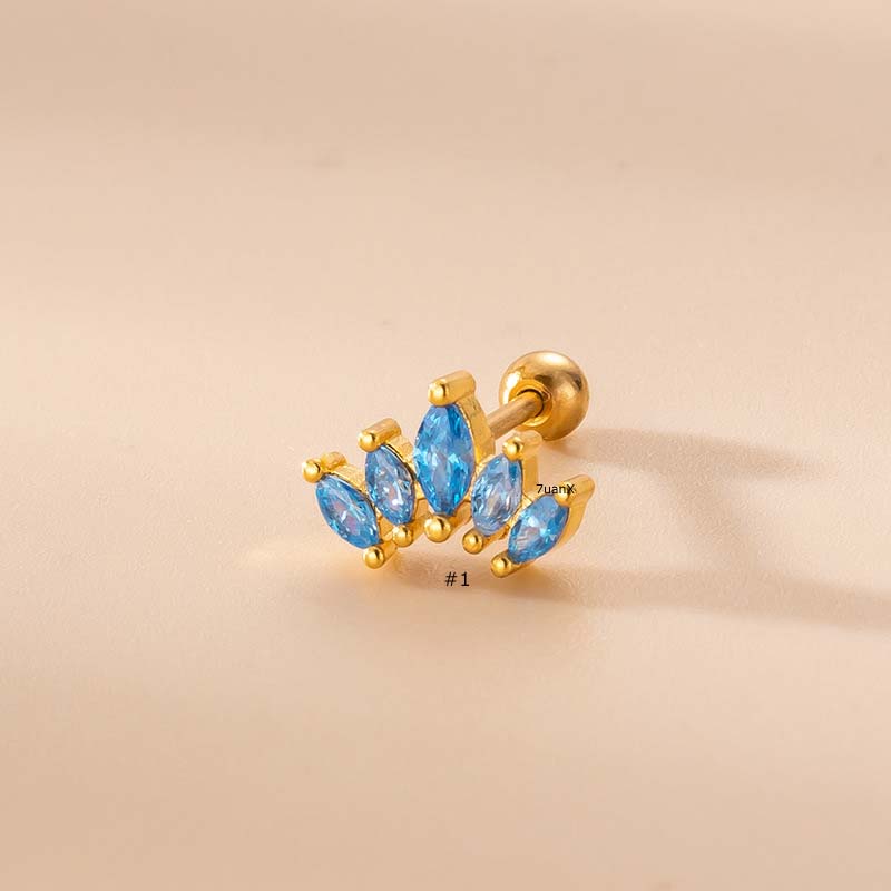 1pc Anting Tusuk Stainless Steel Hias Zircon Biru 20Gauge Untuk Wanita