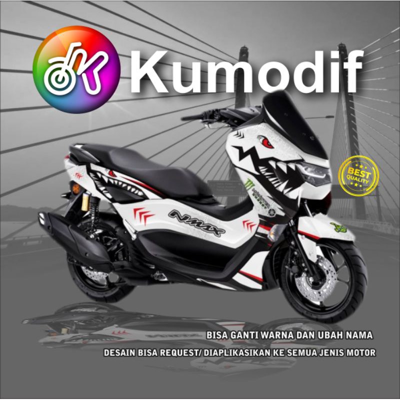 Sticker Decal NMAX motif simple shark Putih full body