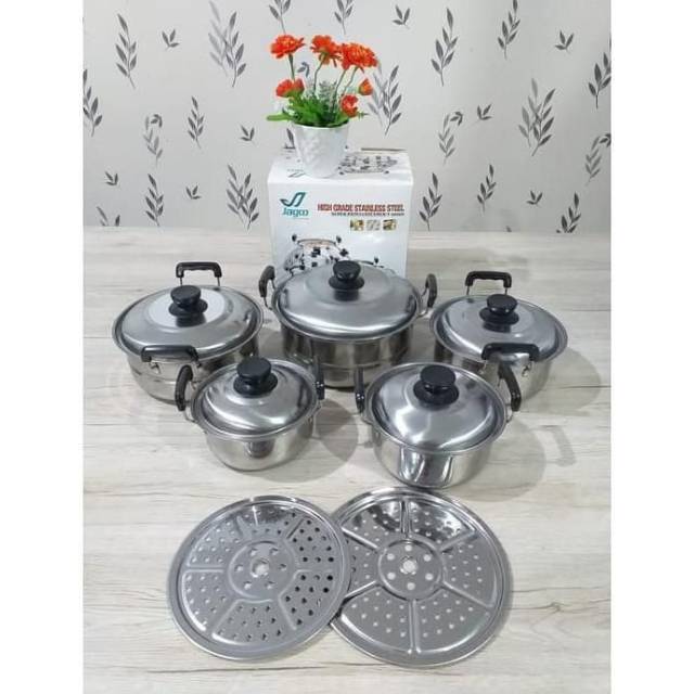 JAGOO Panci Set 12 Pcs with Steamer