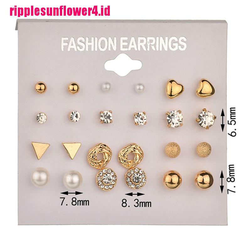 12pcs / Set Anting Tusuk Kristal Berlian Imitasi Untuk Wanita