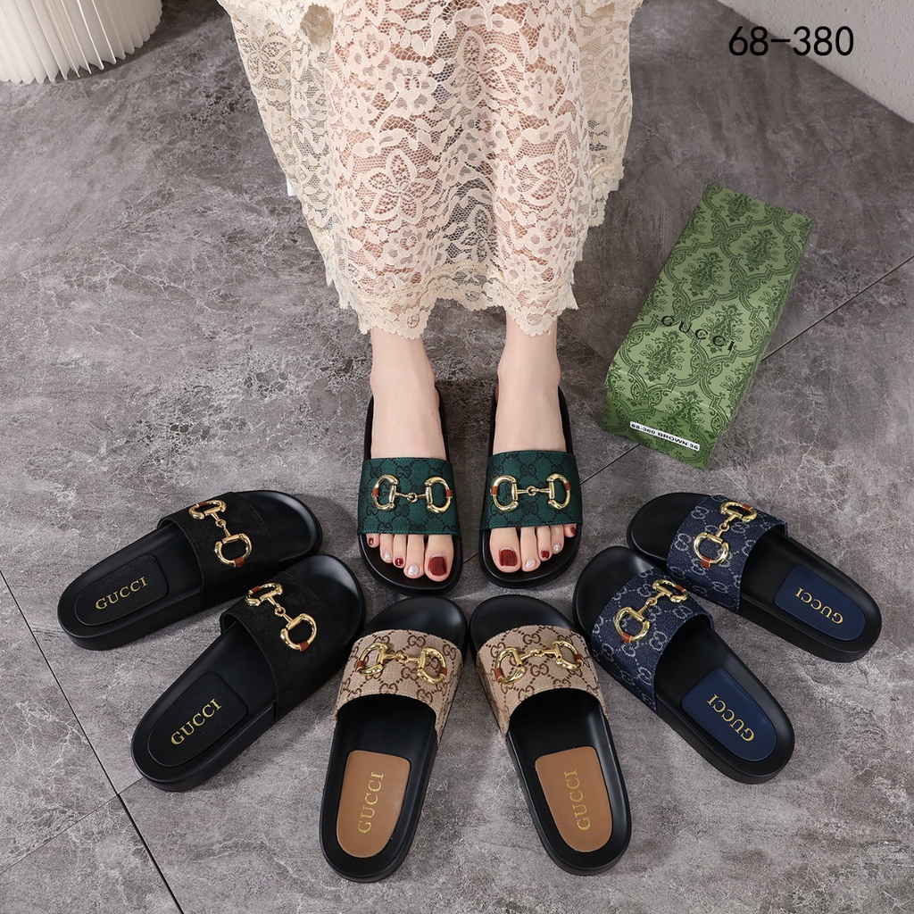 GC GG Canvas Horsebit Slide Sandals 68-380