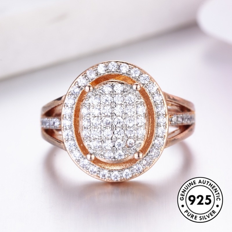 Cincin Berlian Penuh Bahan S925 Silver Warna Rose Gold