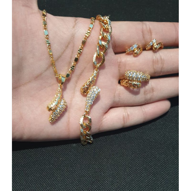 paket kalung gelang cincin anting xuping/kalung warna emas paket