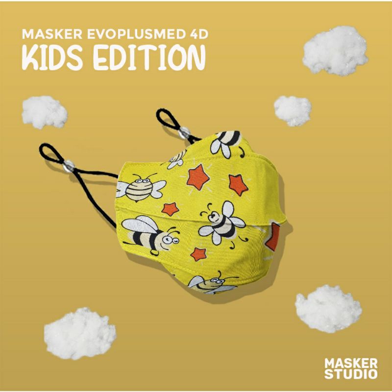 Masker Kain Anak 4D Evo PlusMed with Earloop (4 Ply) KIDS EDITIONS by Masker Studio