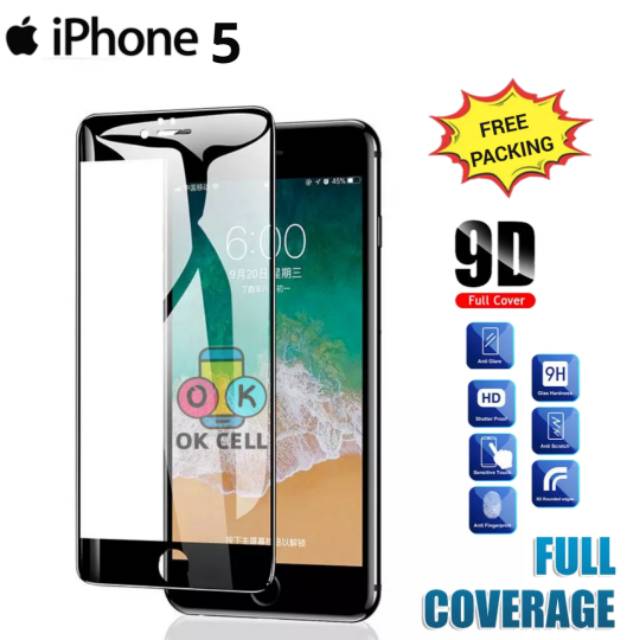 Tampered Glass 5D 9D Full Layar Iphone 5 TG Anti gores Kaca Full Screen Protector Premium