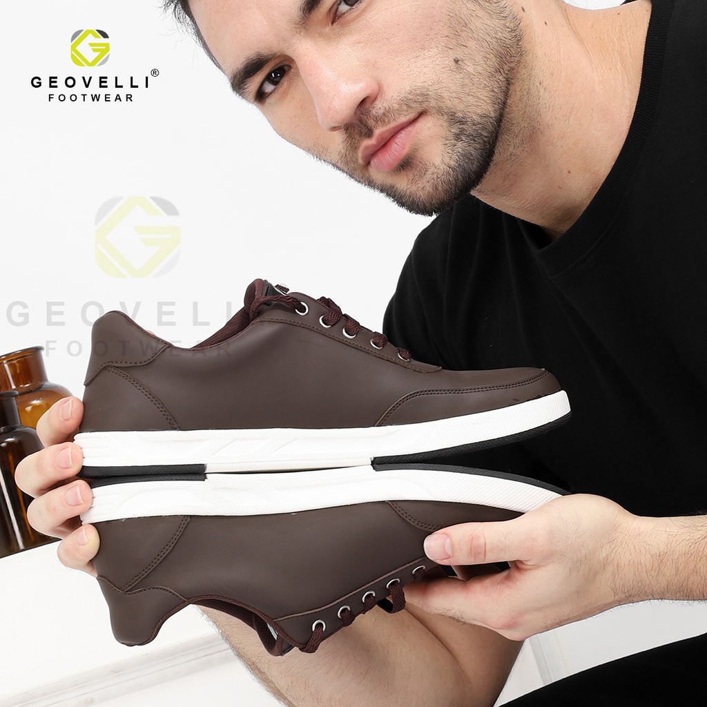 Sepatu Sneaker Pria Sepatu Sneakers Terbaru Brand Geovelli Untuk Sekolah Kuliah Kerja Warna Coklat