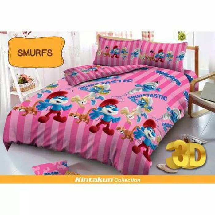 sprei queen kintakun d luxe 160x200 motif smurf