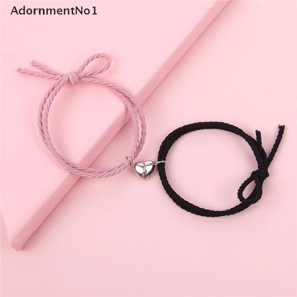 (AdornmentNo1) 2pcs / Set Gelang Tangan Tali Kepang Aksen Hati + Magnet Untuk Pasangan / Pria / Wanita