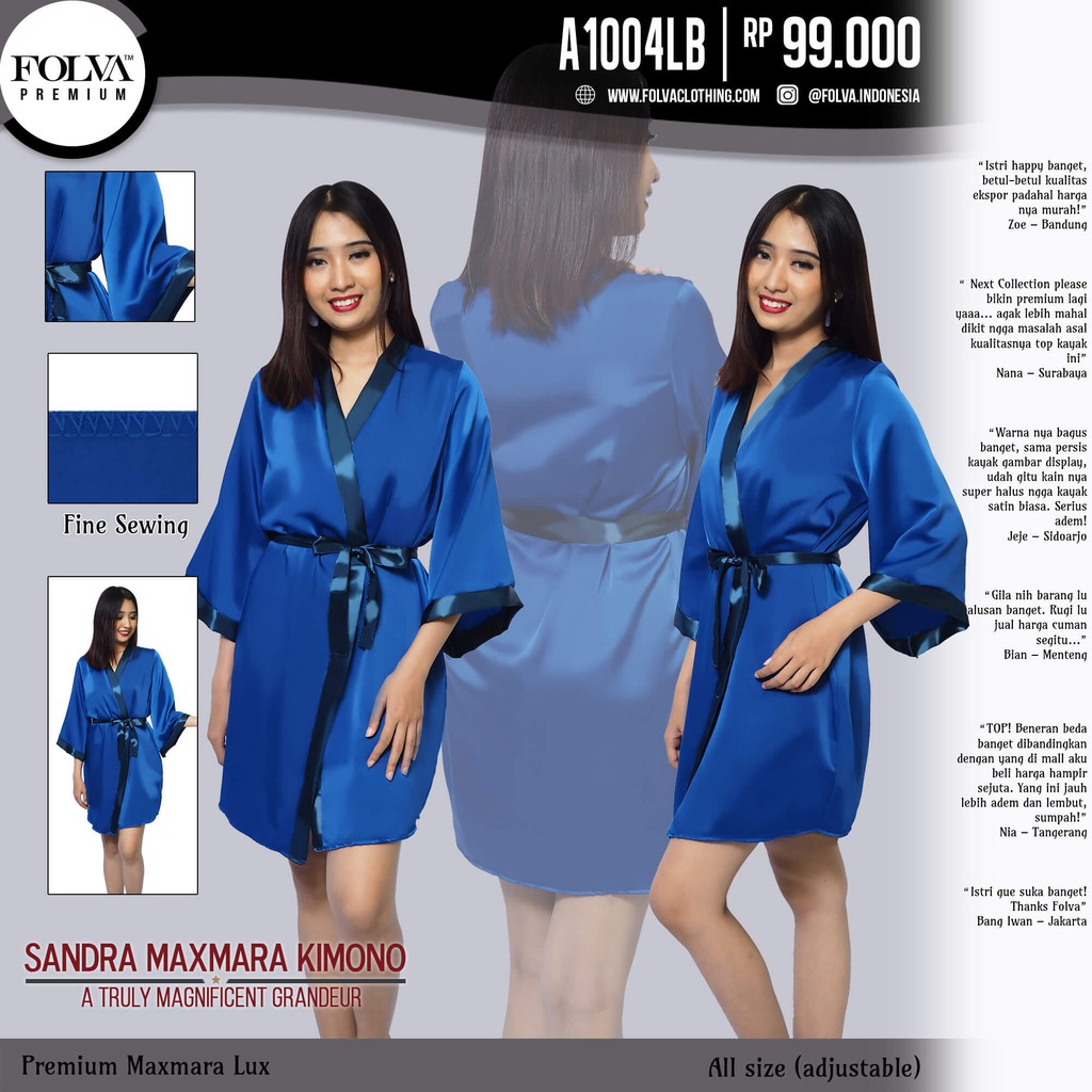Kimono Baju Tidur Pendek Biru A1004LB by Folva Clothing Surabaya