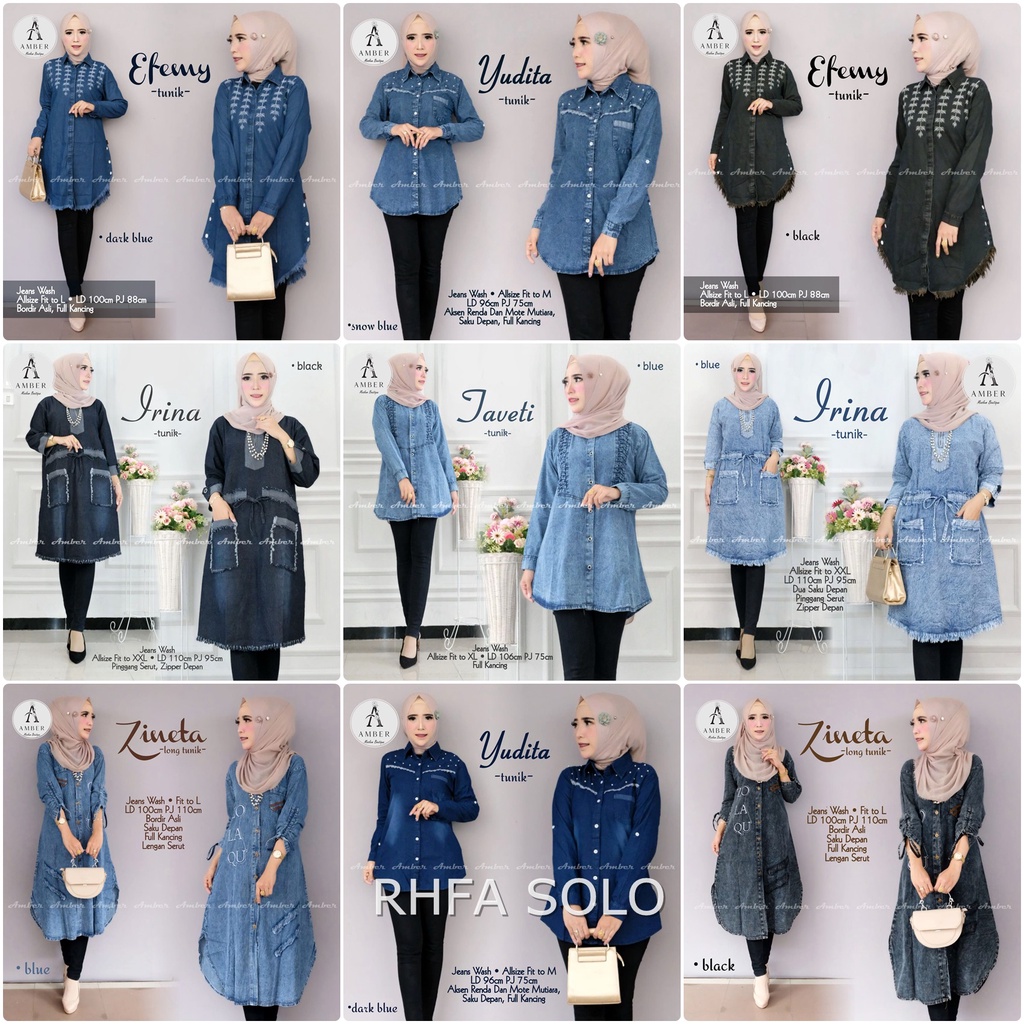 TUNIK JEANS / 18.7 / MAUZA JAVETI ELVIRA IRINA ESITA / ALLSIZE / ATASAN WANITA / AMBER